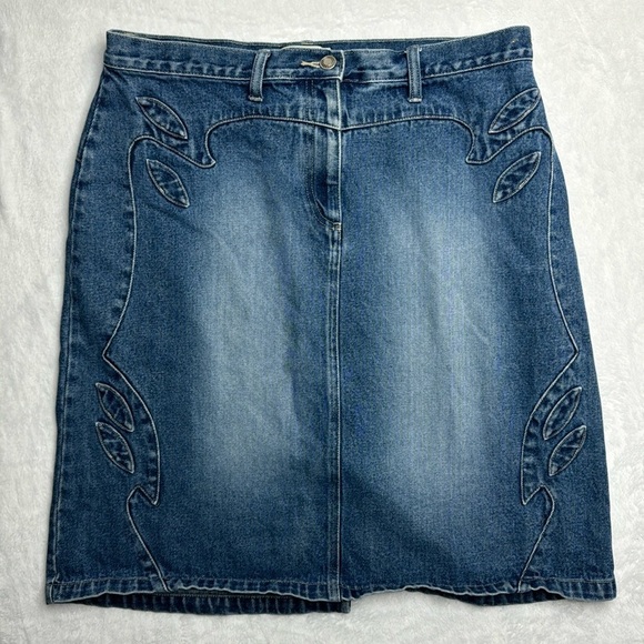 Faded Glory Vintage Y2K 90's Midi Blue Denim Skirt Women's Size 14 Boho Chic - Picture 1 of 6